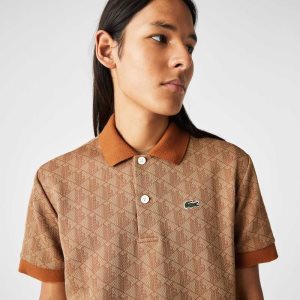 Beige / Brown Lacoste Classic Fit Monogram Print Polo | YODXPT-912