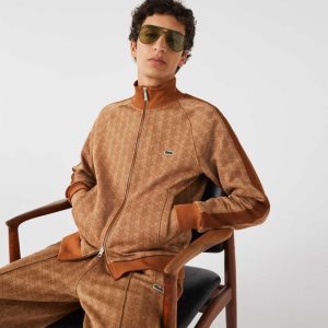 Beige / Brown Lacoste Regular Fit Monogram Print Zip Sweatshirt | KJMGOU-607