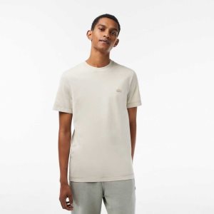 Beige Lacoste Plain Organic Cotton T-Shirt | LMRBKU-168