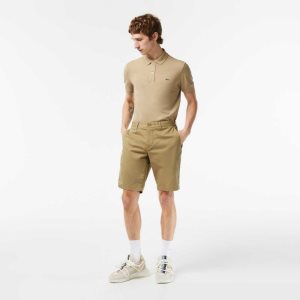 Beige Lacoste Slim Fit Stretch Cotton Bermuda Shorts | SGUXKI-318