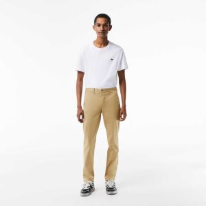 Beige Lacoste Slim Fit Stretch Cotton Chinos | IKAFYW-863