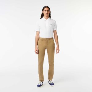 Beige Lacoste Slim Fit Stretch Cotton Pants | MQOYJP-679