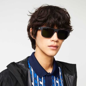 Black/Blue Lacoste Modified Rectangle Plant Based Resin L.12.12 Sunglasses | TWPGDS-346