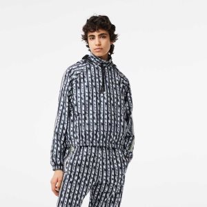 Black / Blue / White Lacoste Oversized Hooded Track Jacket | RTELBA-681