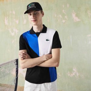 Black / Blue / White Lacoste SPORT Ultra-Dry Pique Tennis Polo | ZFYSAG-850