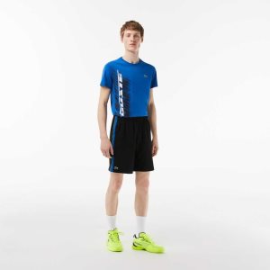 Black / Blue / Yellow Lacoste Recycled Polyester Tennis Shorts | TWGHAF-184