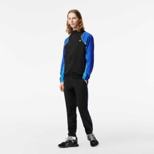 Black / Blue / Yellow Lacoste Tennis High-Neck Jogger Set | SJRWKB-214