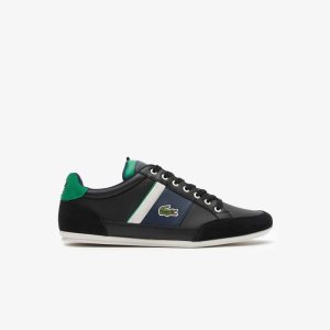 Black/Green Lacoste Chaymon Leather Sneakers | EOGDZP-308