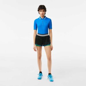 Black / Green Lacoste Tennis Shorts with Built-in Undershorts | YQMROJ-615