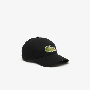 Black Lacoste Adjustable Organic Cotton Twill Cap | BTXRFU-573