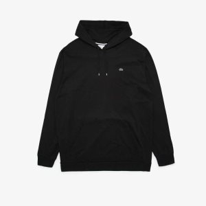 Black Lacoste Big Fit Hooded T-Shirt | MUXBSD-647