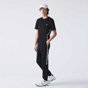 Black Lacoste Branded Bands Skinny Fleece Jogging Pants | UTEVHZ-673