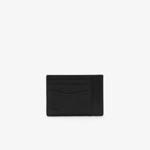 Black Lacoste Chantaco Calfskin Leather Card Holder | IKEQTU-176