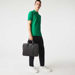 Black Lacoste Chantaco Pique Leather Extra Slim Computer Bag | LNDPHQ-583