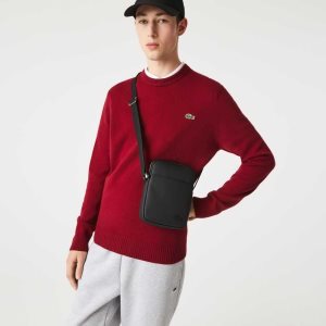 Black Lacoste Classic Petit Pique Vertical Zip Bag | NZJXBH-075