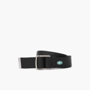 Black Lacoste Contrast Crocodile Canvas Belt | LOUBAD-176