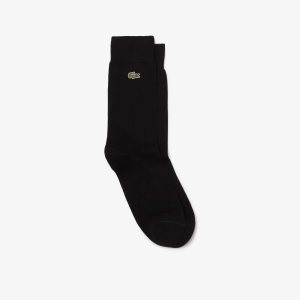 Black Lacoste Cotton Blend High-Cut Socks | VHPJOT-129