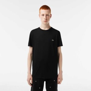 Black Lacoste Crew Neck Pima Cotton Jersey T-Shirt | LKDCUZ-852