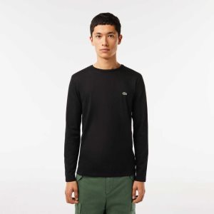 Black Lacoste Crew Neck Pima Cotton Jersey T-Shirt | UFMRJT-351