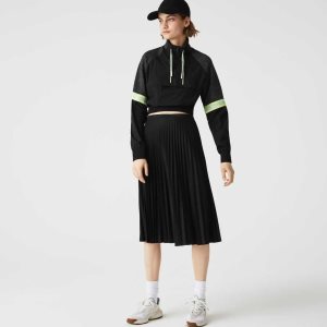 Black Lacoste Elasticized Waist Flowing Pleated Skirt | RSQVKA-198