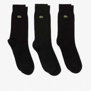 Black Lacoste High-Cut Cotton Pique Socks 3-Pack | WQMDXG-961