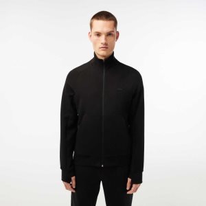 Black Lacoste High-Neck Cotton Blend Zip Sweatshirt | CMULDS-145