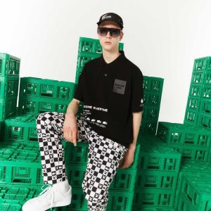 Black Lacoste LIVE x Minecraft Loose Fit Organic Cotton Polo | JEUSCQ-936