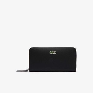 Black Lacoste L.12.12 Concept Petit Pique 12 Card Zip Wallet | WPAVZD-856