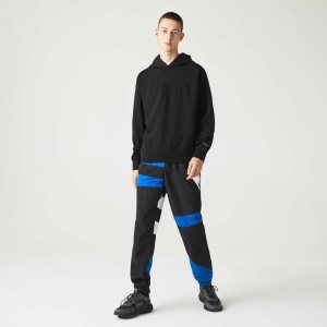 Black Lacoste Loose Fit Hooded Sweatshirt | KXHIAL-135