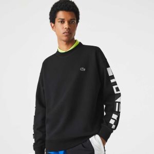 Black Lacoste Loose Fit Reflective Print Sweatshirt | SLXVPG-738