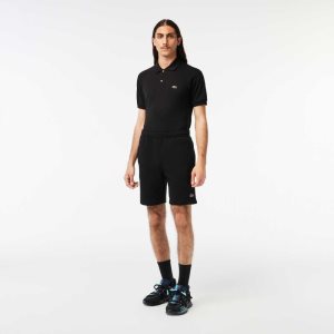 Black Lacoste Organic Brushed Cotton Fleece Shorts | KHUFVR-801