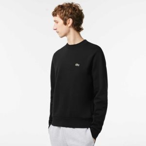 Black Lacoste Organic Brushed Cotton Sweatshirt | SBAJDG-984