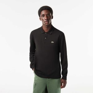 Black Lacoste Original L.12.12 Long Sleeve Cotton Polo | KCEBDS-847