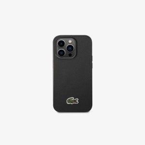 Black Lacoste Petit Pique Effect iPhone 14 Pro Case | MYKOUR-796