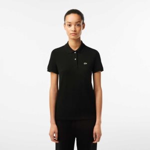 Black Lacoste Regular Fit Soft Cotton Petit Pique Polo | XBSTZF-957