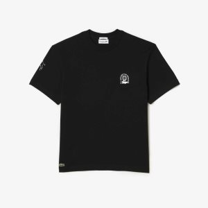 Black Lacoste Relaxed Fit Organic Cotton Jersey T-Shirt | HELNFC-638