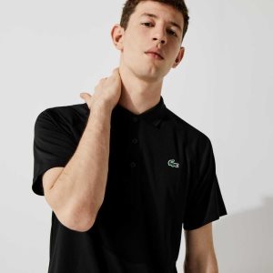 Black Lacoste SPORT Breathable Abrasion-Resistant Interlock Polo | ZKAVWF-691