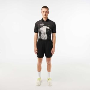 Black Lacoste SPORT Check Stretch Mesh Shorts | KRZQFN-958