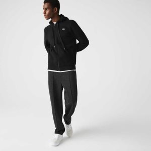 Black Lacoste SPORT Lightweight Bi-material Hoodie | IZBMFD-908