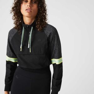 Black Lacoste SPORT Loose Fit Cropped Colorblock Sweatshirt | QZLHGT-926