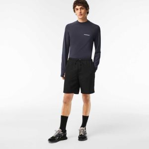 Black Lacoste SPORT Tennis Solid Diamond Weave Shorts | NGPMBH-251