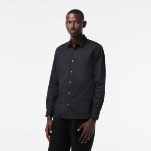 Black Lacoste Slim Fit French Collar Cotton Poplin Shirt | ADLIBT-764