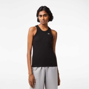 Black Lacoste Slim Fit Organic Cotton Tank Top | NZHCAE-975