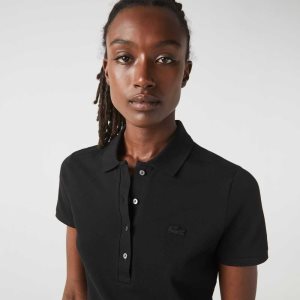 Black Lacoste Slim Fit Stretch Cotton Pique Polo | XZTHYV-428