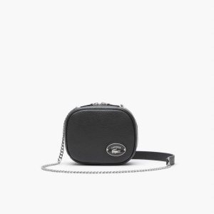 Black Lacoste Small Grained Leather Crossover Bag | DHAKIN-589