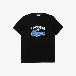 Black Lacoste Tall Fit Contrast Logo T-Shirt | NHPIMD-469