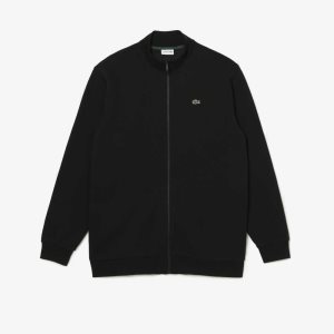 Black Lacoste Tall Fit Organic Cotton Zip Sweatshirt | HPFYCB-432