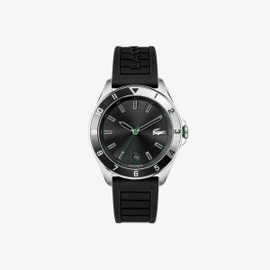 Black Lacoste Tiebreaker 3 Hands Black Silicone Watch | ULFVCQ-508