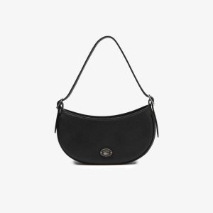 Black Lacoste Top Grain Leather Halfmoon Bag | WNUTDR-398