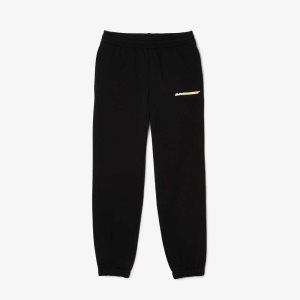 Black Lacoste Unbrushed Flannel Joggers | QRVABY-810